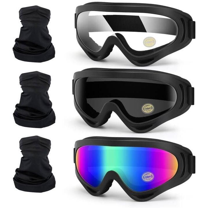 รถจักรยานยนต์แว่นตา 3-Pack คอ Gaiter, ATV Dirt Bike Goggles Motocross ขี่แว่นตาจักรยาน UTV MTB MX Of