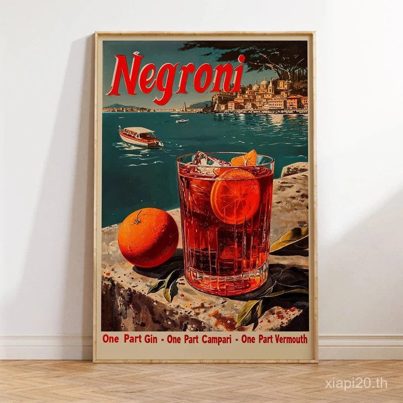 Vintage Negroni ค็อกเทลโปสเตอร์ สำหรับห้องนอน ไม่มีกรอบ ของขวัญตกแต่งบ้าน ECAG