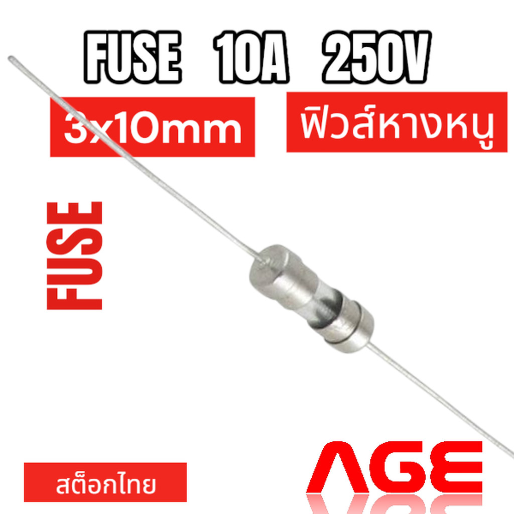 Fuse 10A 250V, 3X10mm,ฟิวส์หางหนู