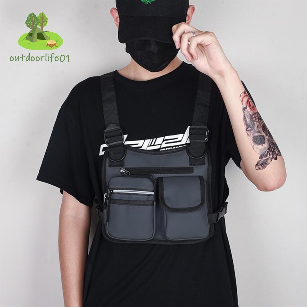 *NE*Functional Vest Chest Bag Multi-Pocket Trend Chest Bag Wear Resist Sports Vest Bag Travel Commut