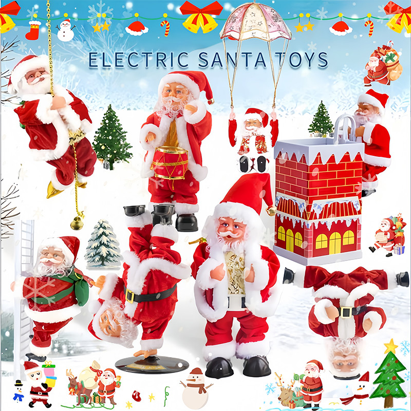 ซานตาคลอสปีนเชือกโดยอัตโนมัติ ตกแต่งหน้าต่าง ของขวัญคริสต์มาส ของเล่นซานต้า ไฟฟ้า ของเล่นยัดไส้