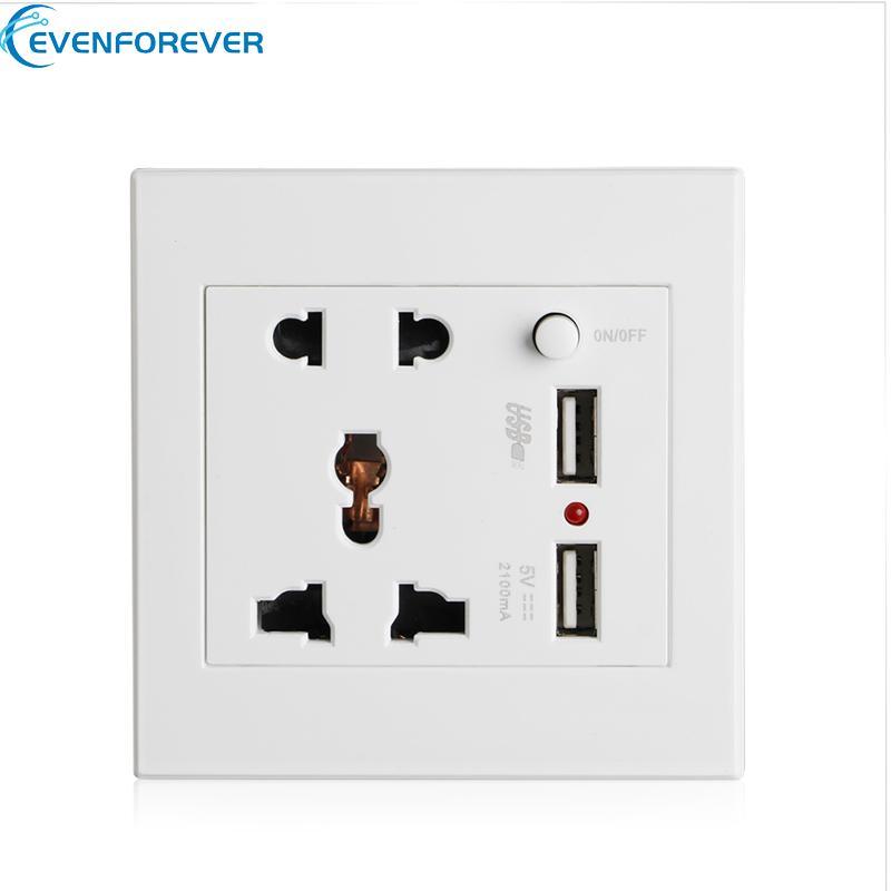 EV Socket + 2 USB + สวิตช์ Wall Socket Charger AC สําหรับ DC Power Adapter Plug Outlet Pane