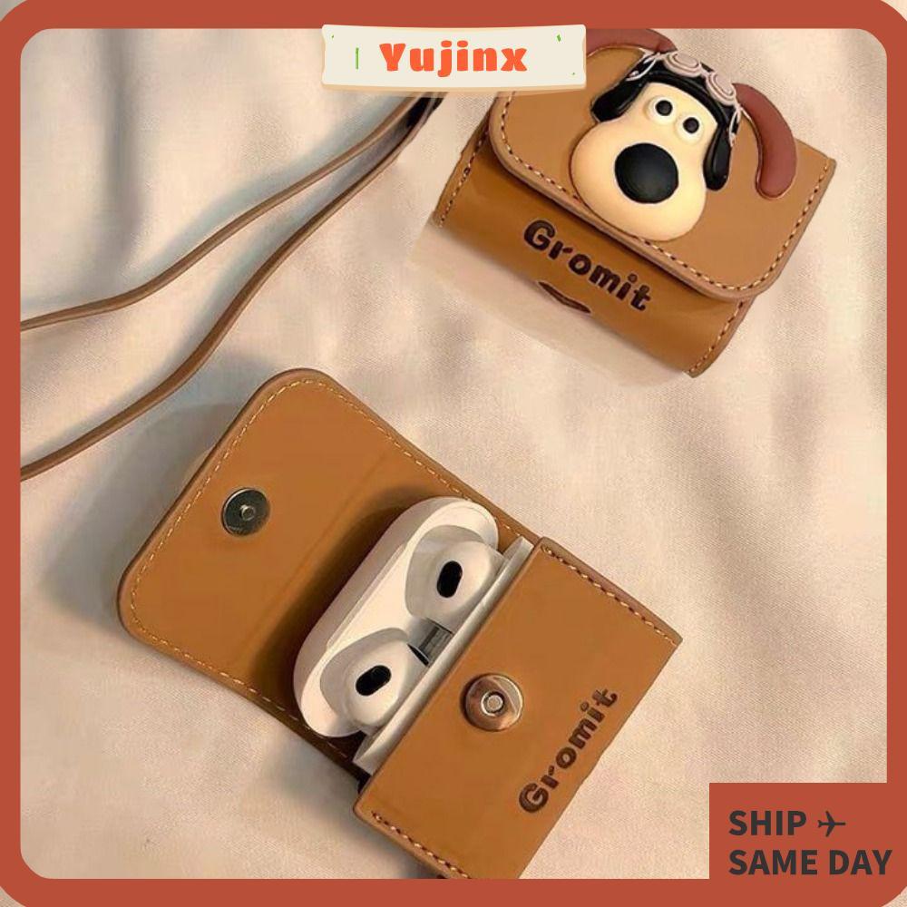 YUJINX Gromit หูฟัง ,พร้อมสายคล้องมือ Anime Pilot Dog หูฟังฝาครอบป้องกัน,น่ารักหนังนุ่มการ์ตูนหูฟังแ