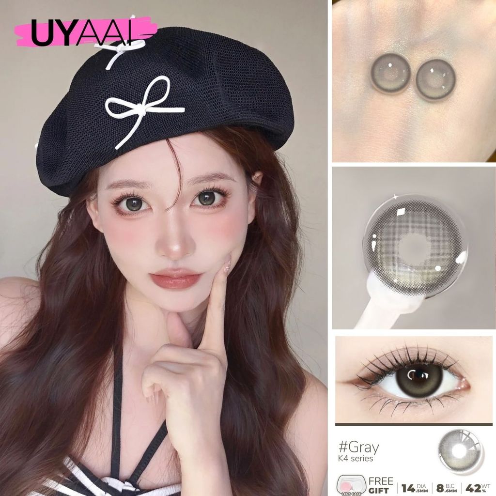 UYAAI คอนแทคเลนส์ สีเทาเมทัลลิค 14.5MM ได้พอดี เป็นธรรมชาติ สบายตาไม่แห้ง ซีรีย์ K4 Grey -0.75~-8.00 1 สี