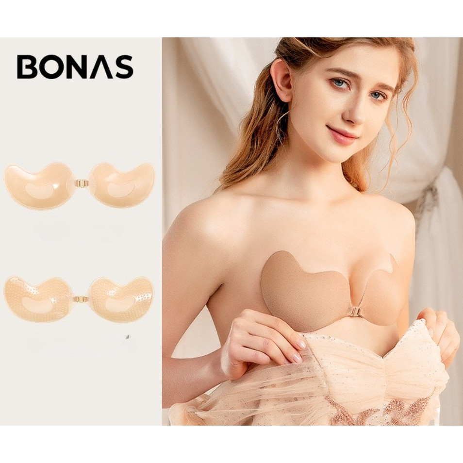 BONAS Mango หัวนมสติกเกอร์ Push Up ที่มองไม่เห็น Bra สําหรับหน้าอกเล็กชุดแต่งงานสายคล้องยกบางจุกนมคร