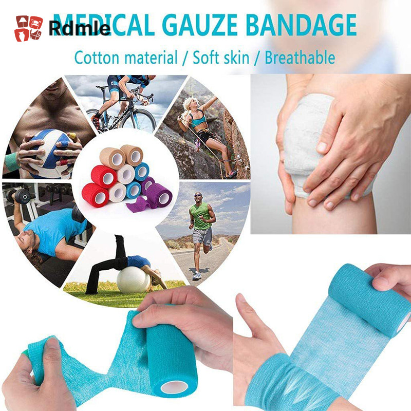 Self กาวกีฬา Wrap Bandage Breathable Cohesive Bandage Wrap Roll ความยืดหยุ่นสูง Self-Adheerent เทป