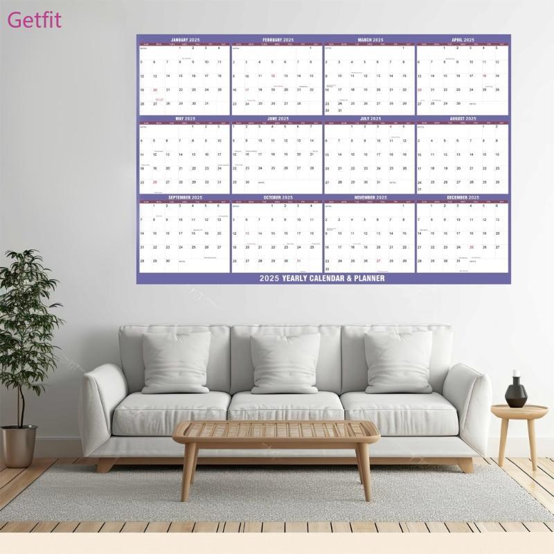 GETF 2025 Yearly Calendar Family Home Planner จาก Jan to Dec Erasable Wall Calendar
