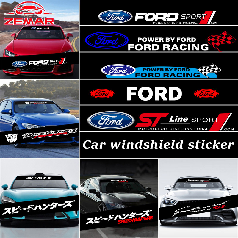 Ford รถด้านหน้าด้านหลังสติกเกอร์กระจกรถยนต์ Decal แบนเนอร์กันน้ําบังแดดสําหรับ Ford Ranger Raptor Everest Focus MK2 MK3 Mustang Escape Fiesta Ecosport
