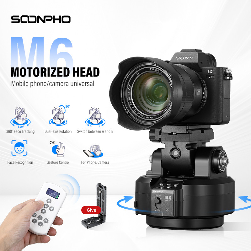 SOONPHO M4 M6 มอเตอร์ขาตั้งกล้องรีโมทคอนโทรลไร้สาย AI Face Track กล้องถ่ายภาพวิดีโอแบบพาโนรามาที่วางโทรศัพท์