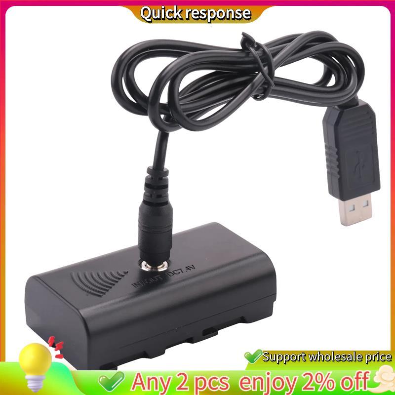 ในสต็อก-DC Coupler Dummy แบตเตอรี่ + 5V สาย USB NP F550 F570 F770 F750 F970 F990 พร้อมสาย USB