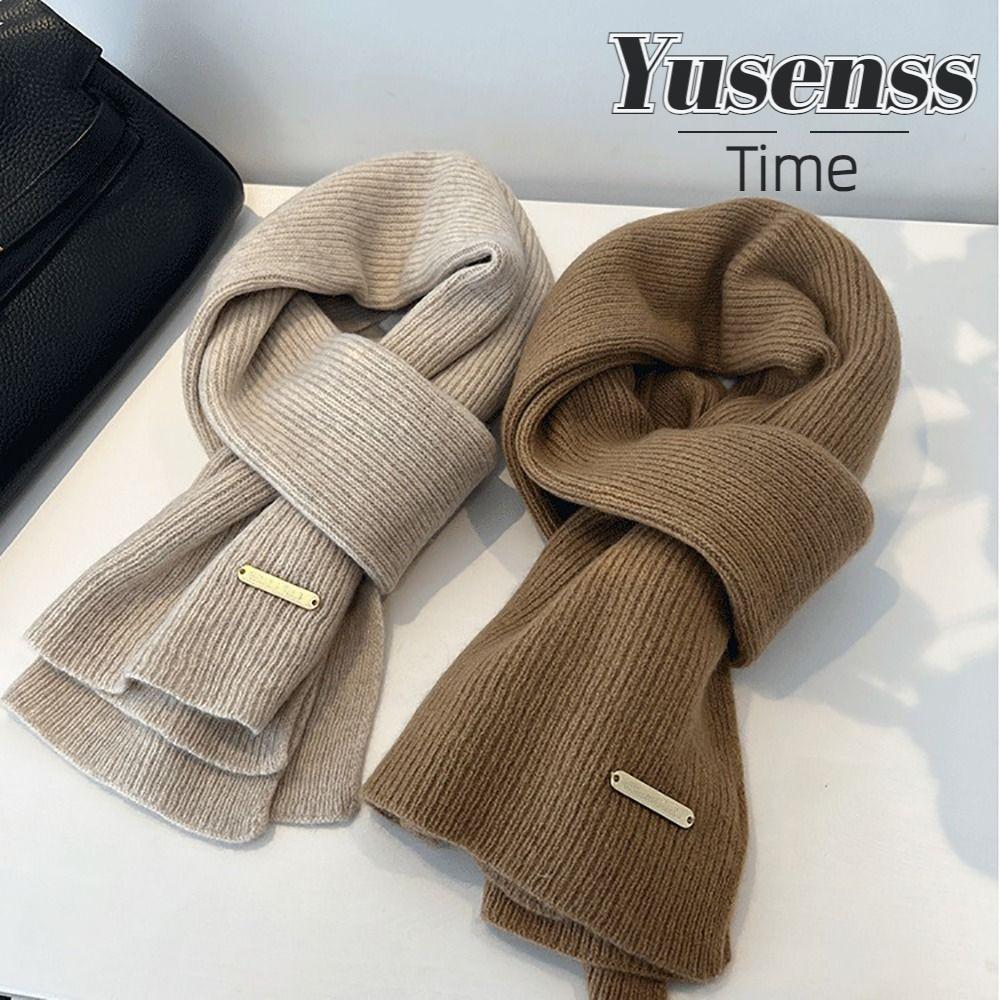 YUSEN ผ้าพันคอกันหนาวทำจากขนสัตว์เทียม สไตล์ครอส อุ่นสำหรับผู้หญิง