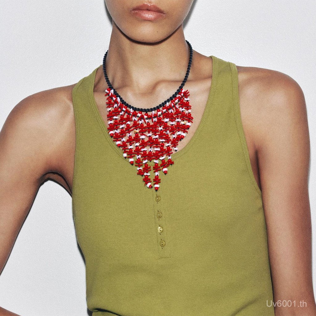 จี้หรูหรา Coral Knotted ยุโรปอเมริกันน้ําตกสไตล์ Handmade ไม่สม่ําเสมอลูกปัด ZA สร้อยคอ Clavicle Cha