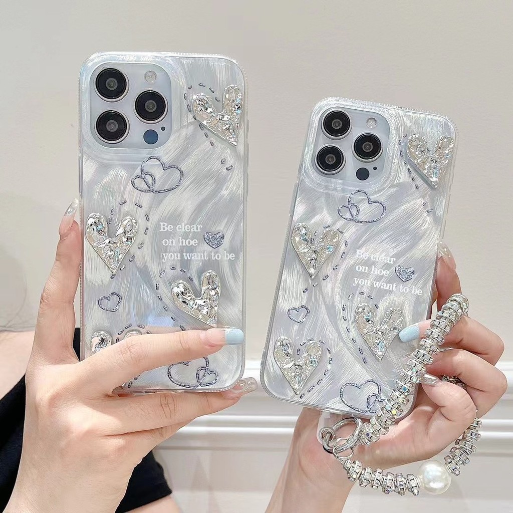 สร้อยข้อมือและเคสมือสองจากขนนกเส้นด้ายเงิน สำหรับ iPhone XR และ iPhone 13