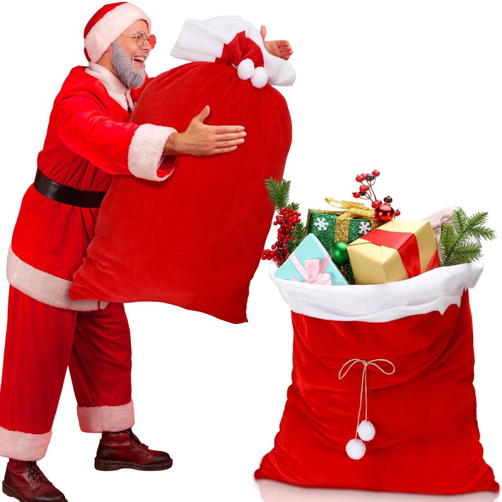 Santa Big Backpack กระเป๋าของขวัญคริสต์มาสขนาดใหญ่ ถุงของขวัญขนม Christmas Eve Drawstring Bag ตกแต่ง