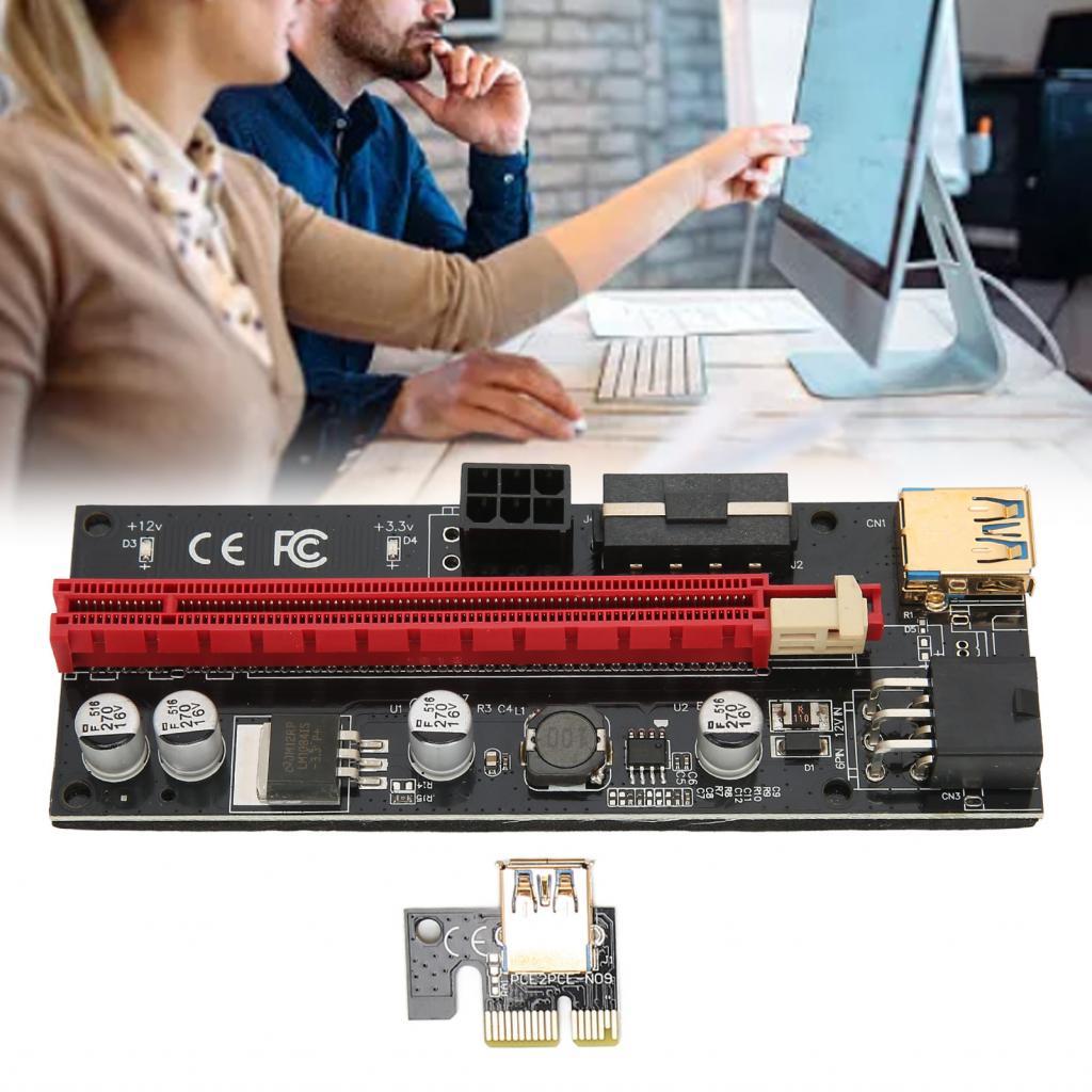การทําเหมืองแร่กราฟิกการ์ด PCIe Riser PCIE 1X ถึง 16X 6 PIN อินเทอร์เฟซ 4 ตัวเก็บประจุที่เป็นของแข็ง