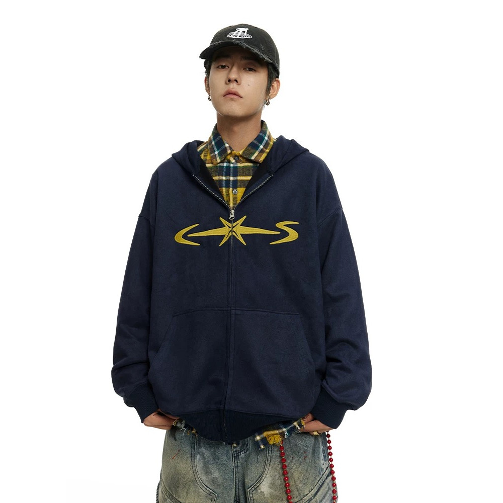 เสื้อฮู้ดหนักมีซิปกันหนาว เสื้อลำลองสไตล์เรโทร