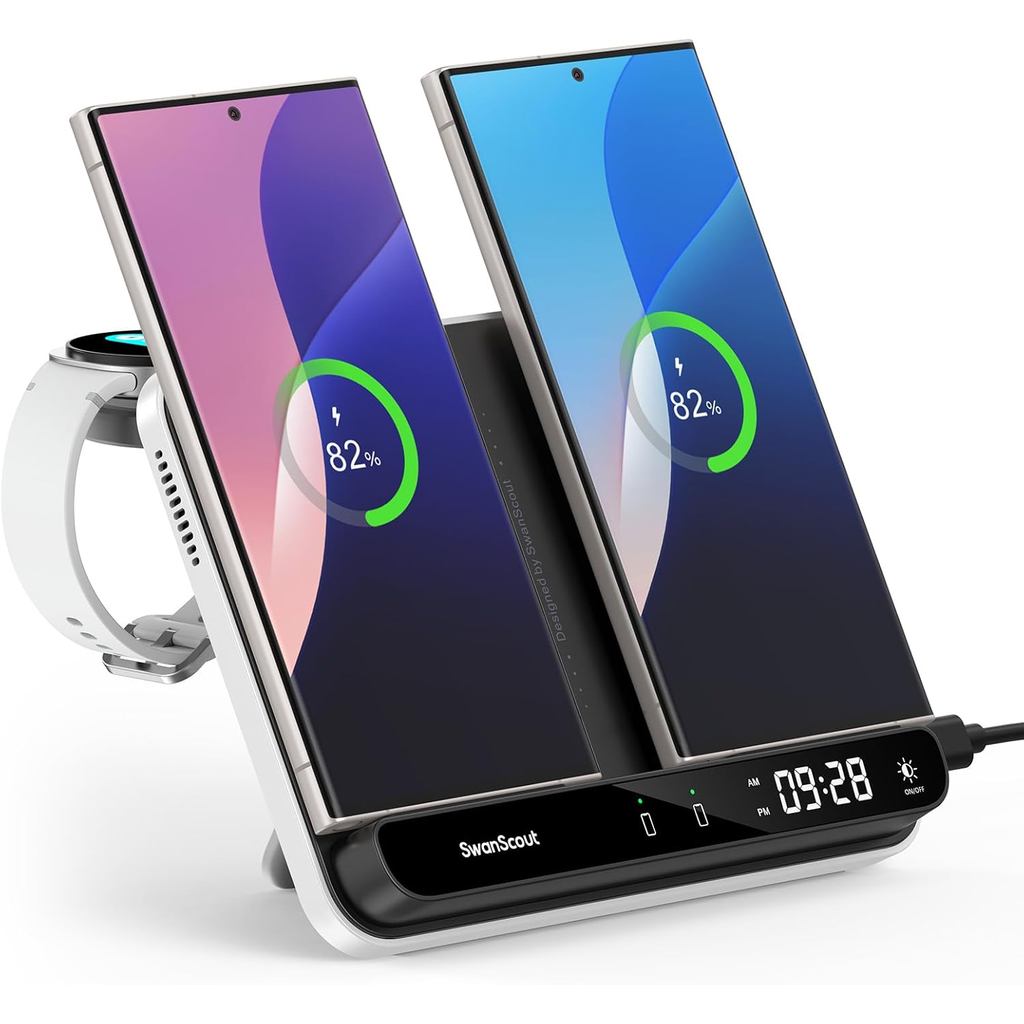 SAMSUNG SwanScout สถานีชาร์จไร้สายคู่,เครื่องชาร์จไร้สายสําหรับ Galaxy S25/S24/S23,สําหรับSamsung Wa