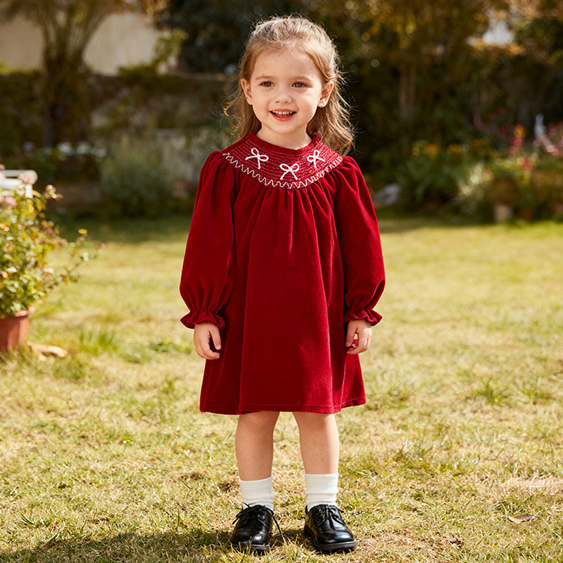 ชุดเดรสสำหรับเด็กสาว ในฤดูใบไม้ผลิและใบไม้ร่วง สไตล์น่ารัก สีแดง ไซส์ 90-130