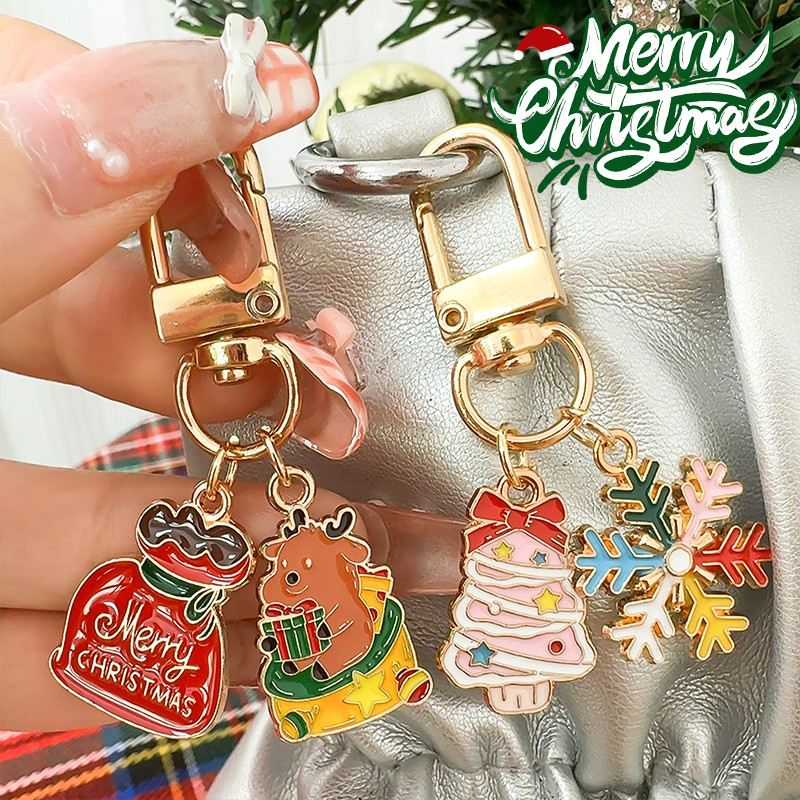 Drip Oil Alloy Santa Claus พวงกุญแจ - หวาน Xmas Themed Snowflake Elk จี้พวงกุญแจ - อุปกรณ์ตกแต่งกระเป๋าเป้สะพายหลัง
