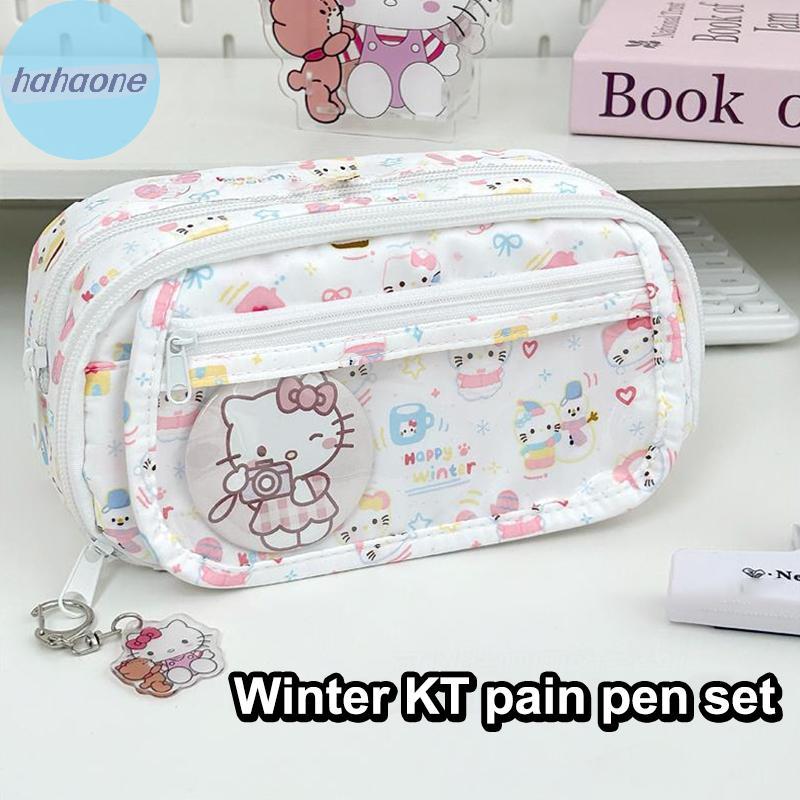 SANRIO Hahaone การ์ตูนน่ารักSanrio Hello Kitty Multi-Layerกรณีดินสอกระเป๋าถือKT Catขนาดใหญ่ความจุกระเป๋านักเรียนเครื่องเขียนกระเป๋าของขวัญTH