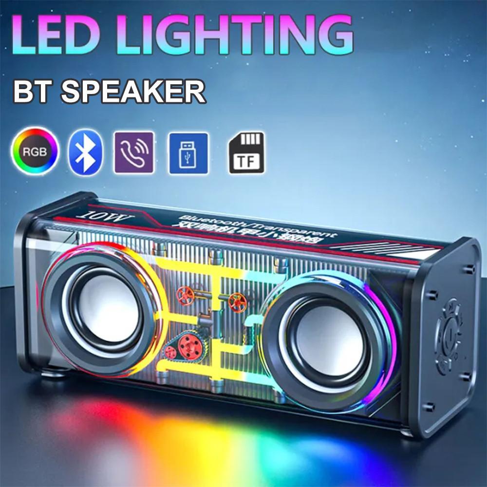 ใหม่ 10W V8 โปร่งใส Mecha ลําโพงบลูทูธ 5.3 ไร้สายลําโพงคู่เบสไดอะแฟรมซับวูฟเฟอร์เพลงสเตอริโอแฮนด์ฟรี