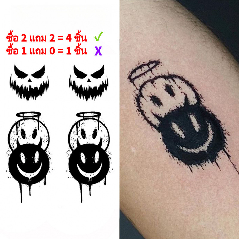 สติกเกอร์รอยสักชั่วคราวเทวดาและปีศาจ เทคโนโลยีใหม่ เมจิคยาวนาน 2 สัปดาห์ เหมาะสำหรับหน้าอก คอ แขน และหลัง