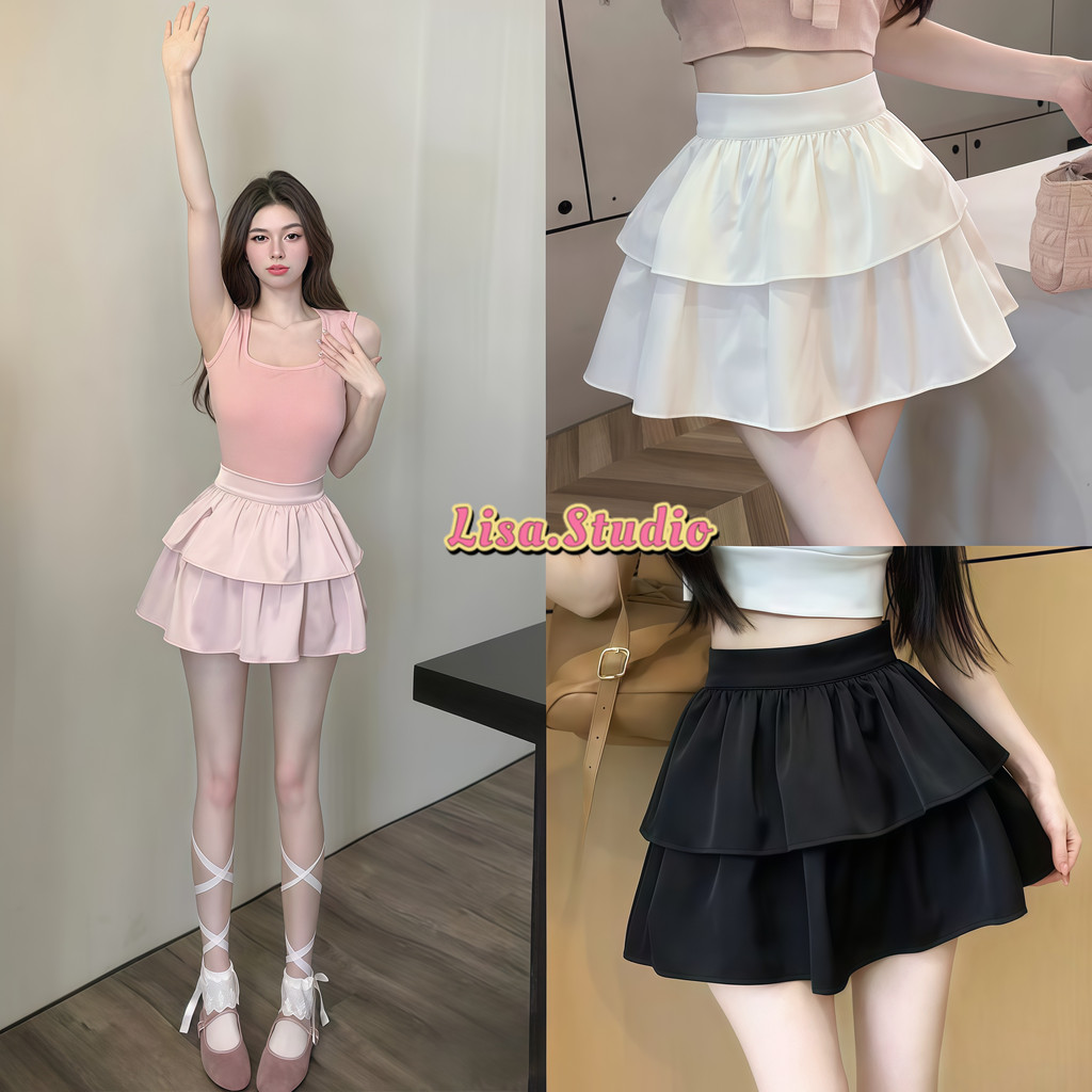 Lisa🌷พร้อมส่ง🍥สkort เค้กชั้นสอง A-line สั้นสวยขา มิตรสูงสวย ใส่หวานแซ่บ ใส่ได้ทุกโอกาส สาวๆต้องเก็บ!