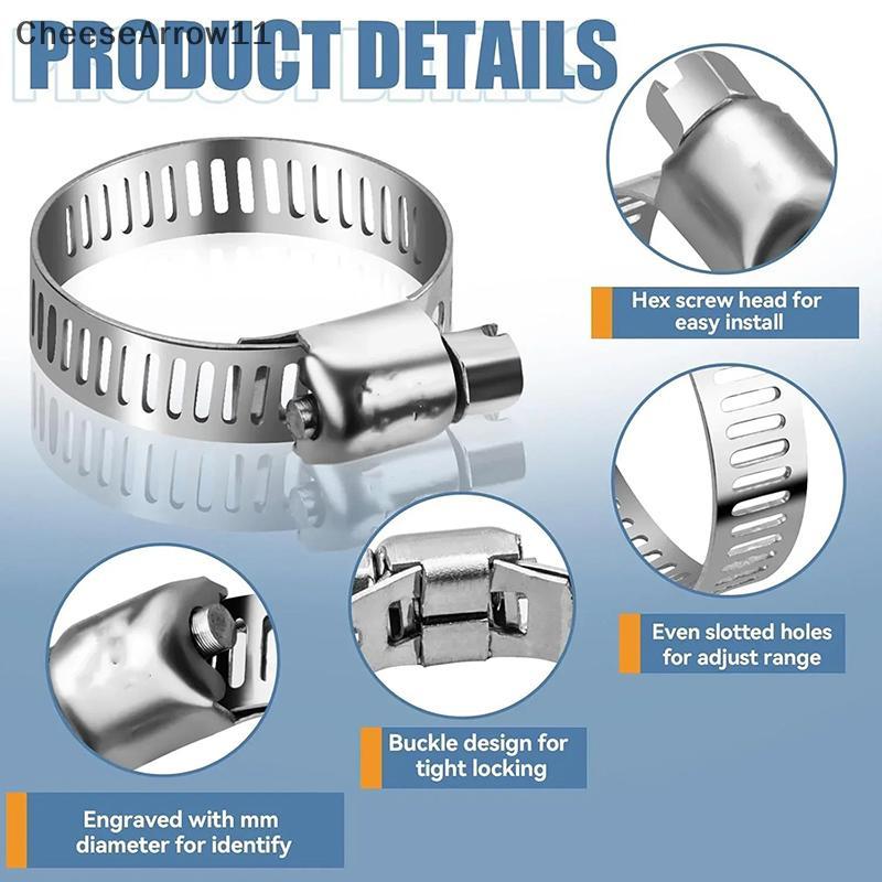 CHE 40pcs กล่องบรรจุ 8-29 มม.สแตนเลสสไตล์อเมริกันคอ CLAMP กล่อง Clampbination Clamp แหวน CLAMP แหวน 