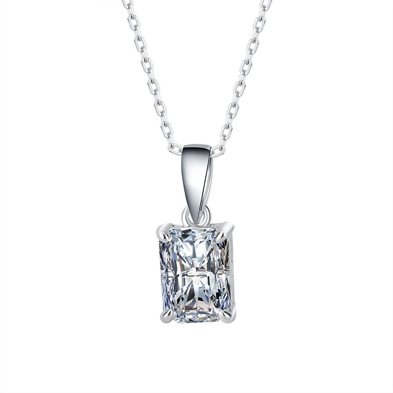 1CT 2CT Real Moissanite Radiant จี้สร้อยคอสําหรับผู้หญิงพร้อมใบรับรอง GRA ในเงินสเตอร์ลิง S925