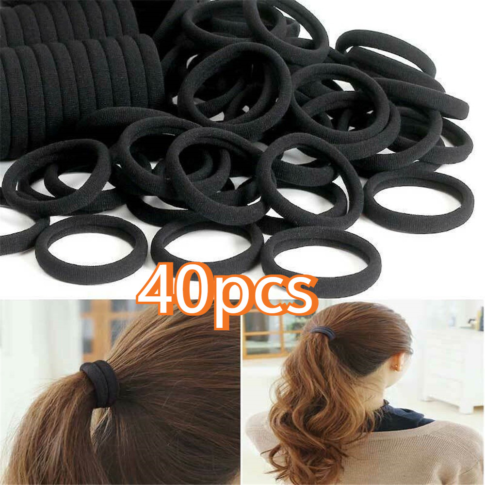 40 ชิ้น/ชุด ยางรัดผมสีดำ เรียบง่ายและมีสไตล์ ยางรัดผมหางม้าสำหรับผู้หญิง