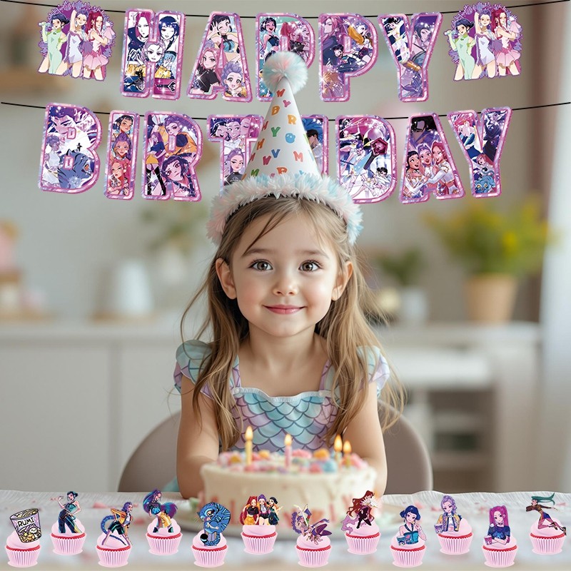 Kpop Demon Hunter แบนเนอร์ Saja Boys บอลลูนและ Kpop Demon Hunter ชุดสติกเกอร์