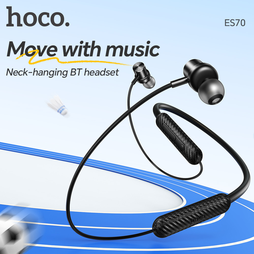 Hoco Original ES70 ชุดหูฟังแบบคล้องคอไร้สายแบบพกพาพร้อมหูฟังไมโครโฟนในตัว Bluetooth V5.3 สายคล้องคอก