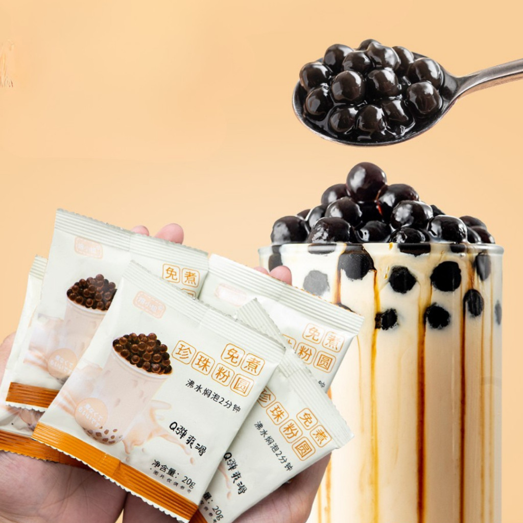 ชานมไข่มุก ไข่มุกแบบสำเร็จรูป ไม่ต้องต้ม อร่อยสะดวก เพียงแช่น้ำร้อน 3 นาทีพร้อมทาน เนื้อ นุ่ม หนึบ