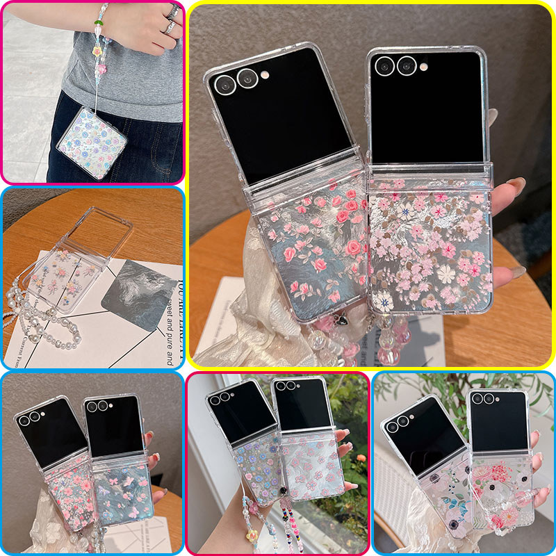ดอกไม้น่ารัก Glacier รูปแบบ Silver Clear Casing Samsung Galaxy Z Flip 7 Flip 7FE Z Flip 6 Z Flip 5 C