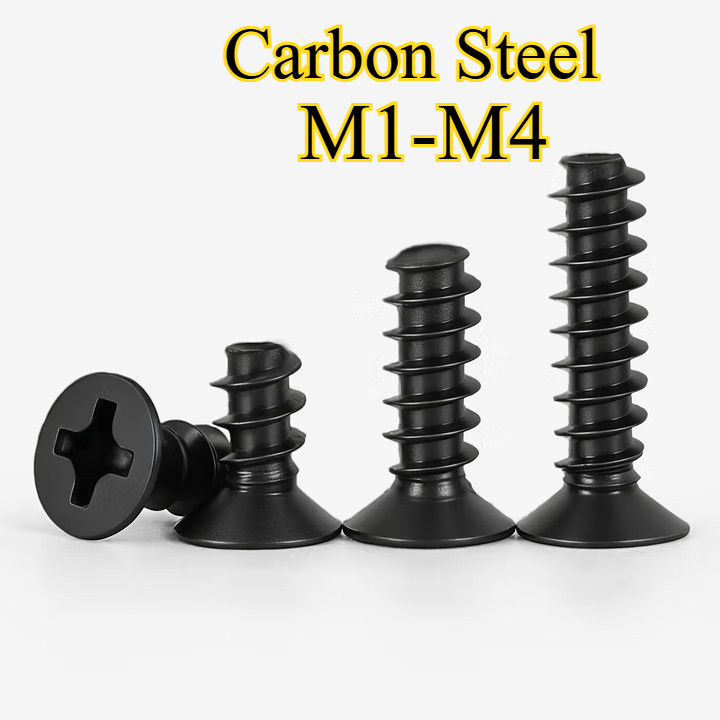 KB cross countersunk หัวหางแบน self-sting สกรูของเล่นเหล็กคาร์บอนสีดํา, สกรูไฟฟ้า M1-M4【BQ-MB】