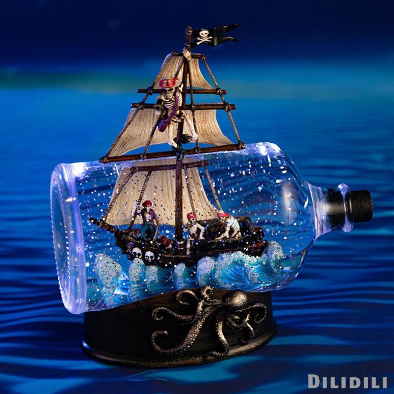 [Dilidili] Caribbean Pirate Model Ship in A Bottle Table Top Nautical Desk Decor จําลองกล่องดนตรีตกแ