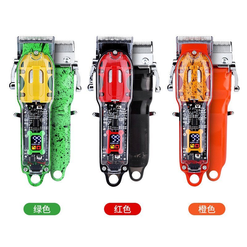 หัวน้ํามัน LCD โปร่งใส Retro Hair Clipper Cross-Border Body Hair Clipper ร้านทําผมพลังงานสูงดิจิตอลจ