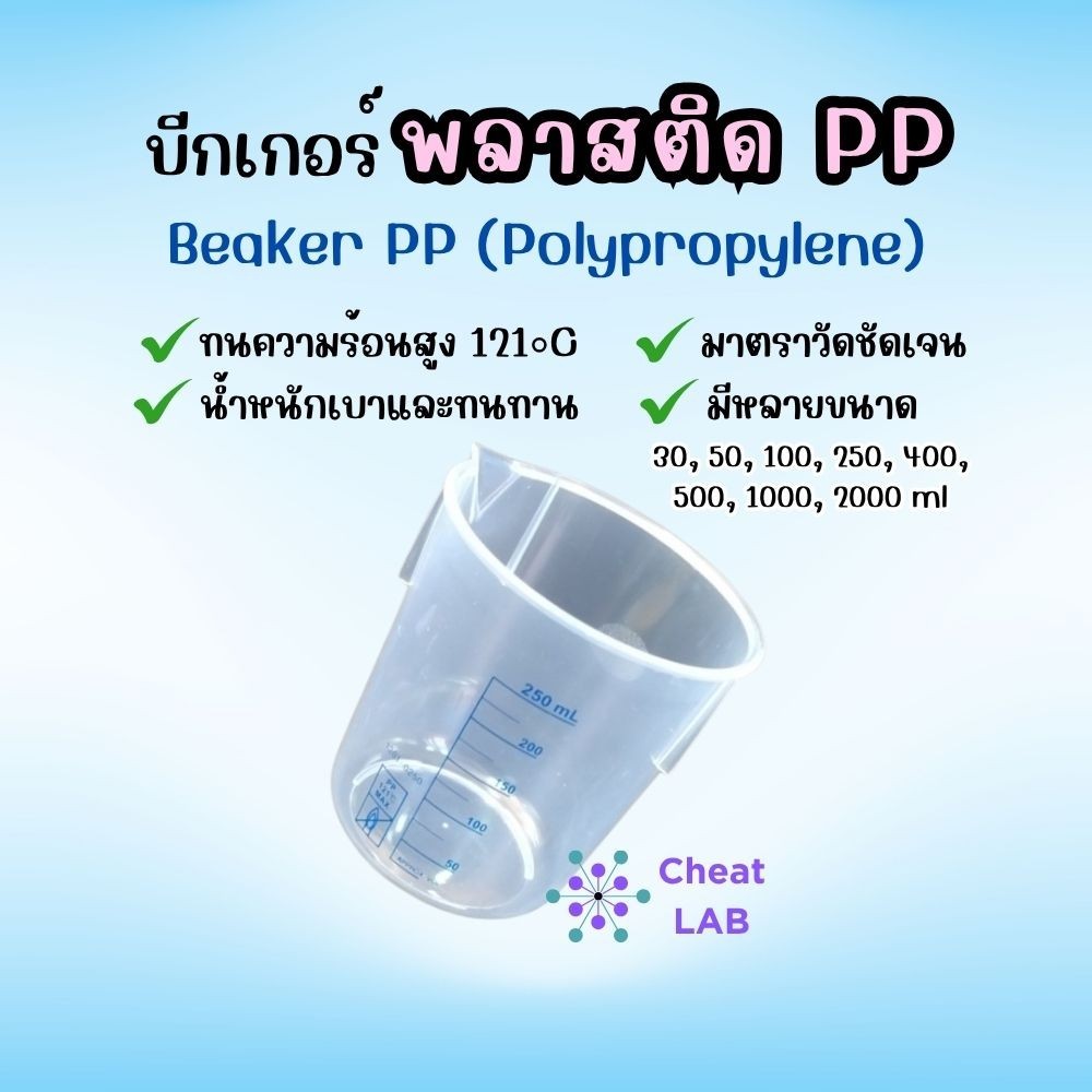 บีกเกอร์พลาสติก เกรดห้องทดลอง Beaker plastic PP Lab plastic Beaker