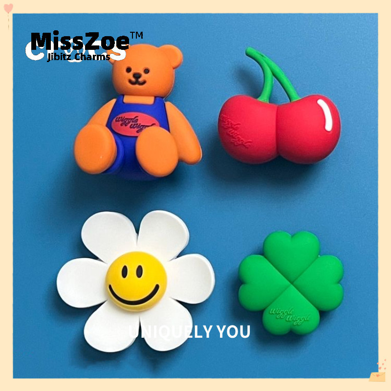 Crocs jibbitz wiggle wiggle Jibbitz สำหรับ Crocsหัวปักแบบสามมิติ ลายยิ้มใบหน้าดอกไม้, หมีใหญ่, เชอร์