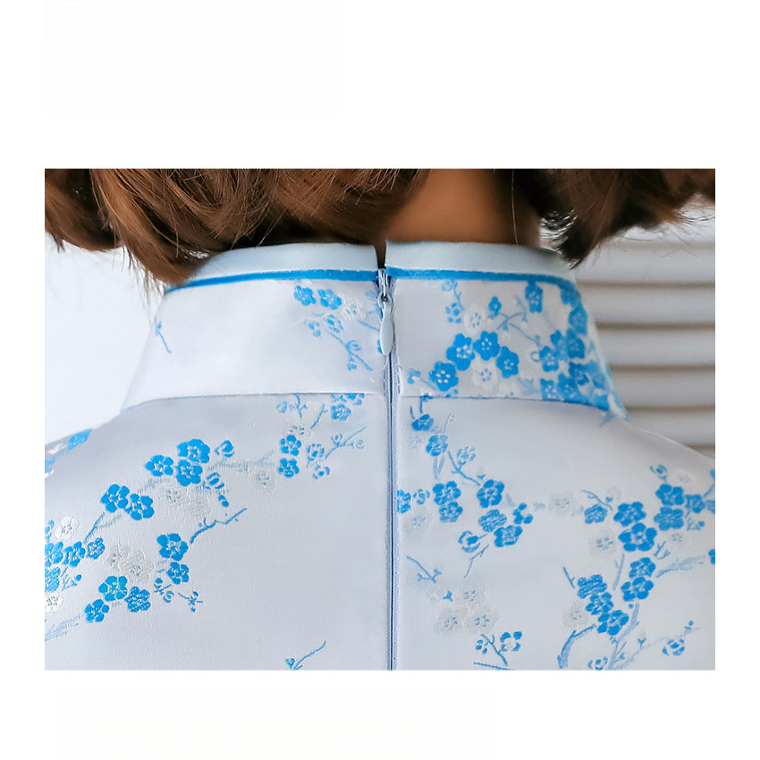 ชุดกี่เพ้าร่วมสมัยสั้น เนื้อผ้าโบรคาด กระชับสัดส่วน กระโปรงสั้น คืนทําแฟชั่น 2211 - รูปที่ 7