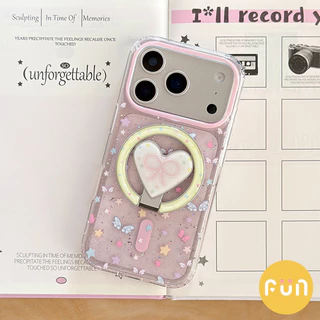 INS ผีเสื้อปมดาวปีกรูปหัวใจ Kickstand เคสโทรศัพท์แม่เหล็กสําหรับ iPhone 17 16 15 14 13 Pro Max 17Pro กันกระแทก IMD Glitter โทรศัพท์มือถือ
