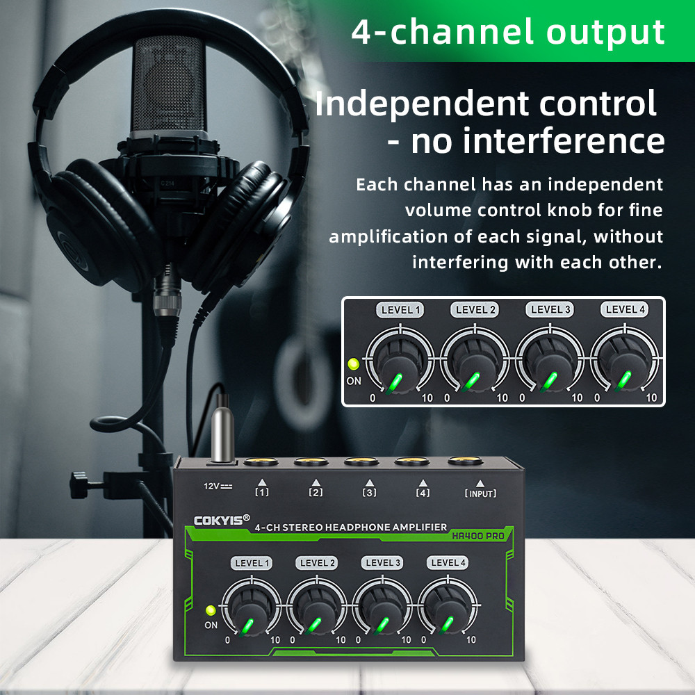 HA400 PRO เครื่องขยายเสียงหูฟัง 4 ช่องหูฟังสเตอริโอขนาดกะทัดรัดพิเศษเครื่องขยายเสียงหูฟัง AMP Mini