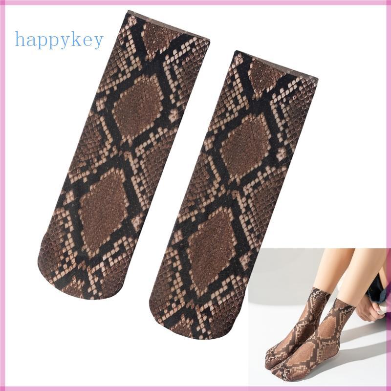 Hap Fashion ถุงเท้าข้อเข่าลายพรางงูและเสือดาวสำหรับผู้หญิง ทำจากซิลค์บางเบา