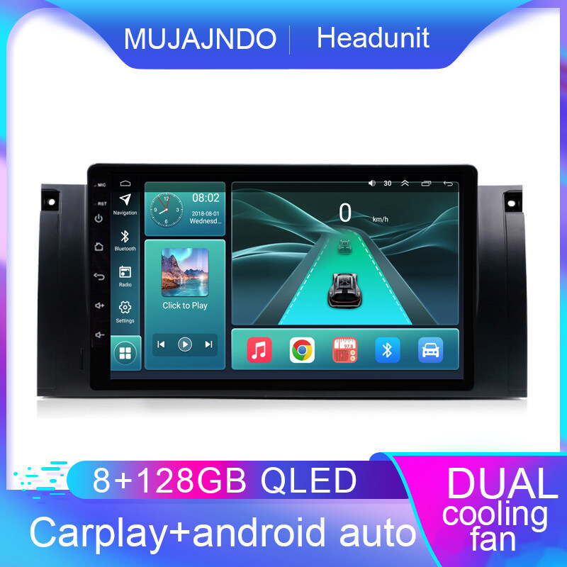 MUJAJNDO 9 นิ้ว 8+128G สําหรับ-bmw-e39-e53-m5-x5 android15 octa core dual พัดลมระบายความร้อน carplay