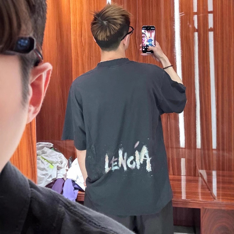 MGCL BLCG Summer New Glitter Wheat Spike Letter Print Round Neck Short Sleeve Loose Fit Unisex Half 