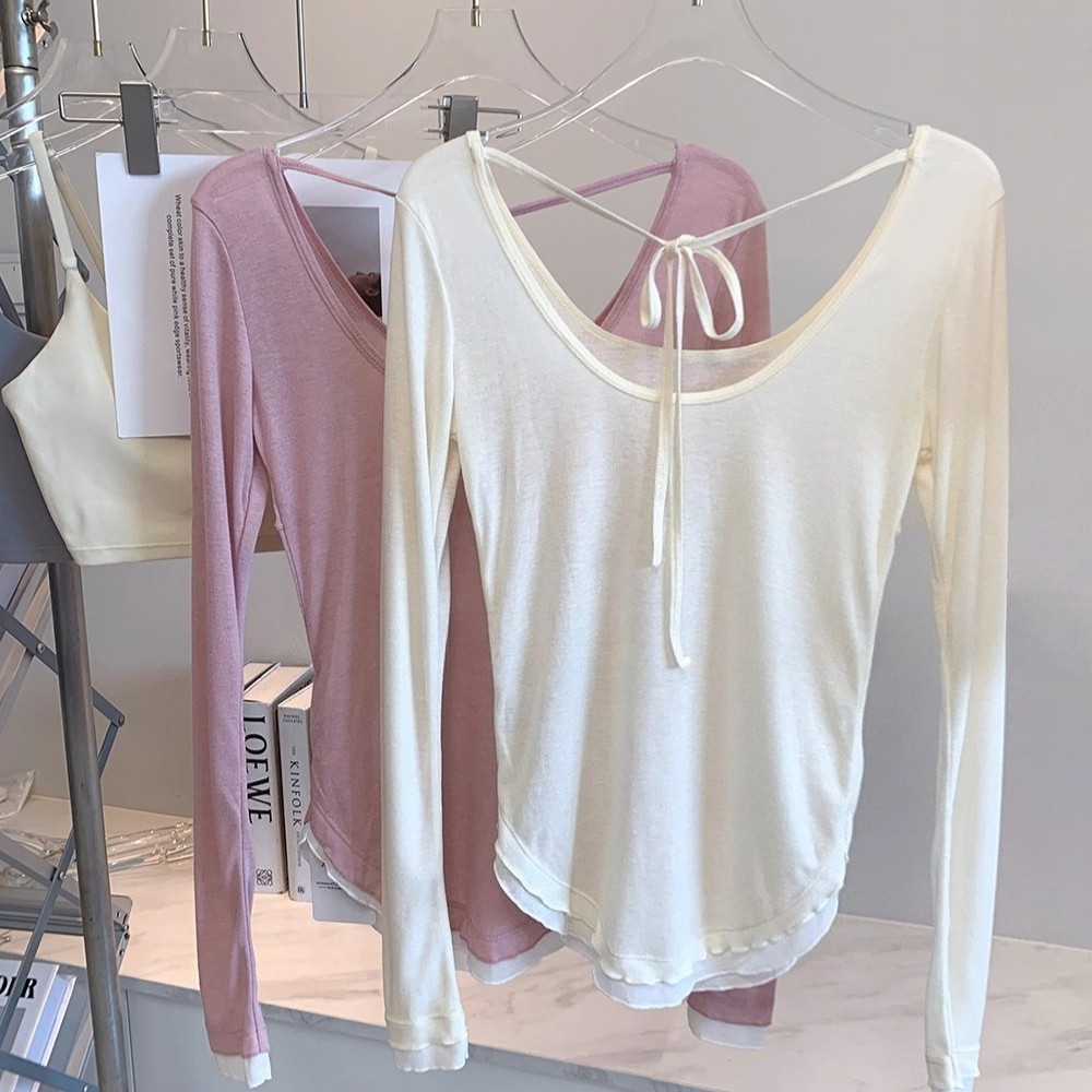 เสื้อยืดยัวยาสำหรับผู้หญิง แขนยาว สวมใส่ง่าย ระบายอากาศได้ดี เหมาะสำหรับโยคะและเต้นรำ ผ่อนคลายและอ่อนหวาน เสื้อคลุมโยคะเนื้อนุ่มและยืดหยุ่น เสื้อกีฬาแบบไม่มีหลัง พิลาทิส