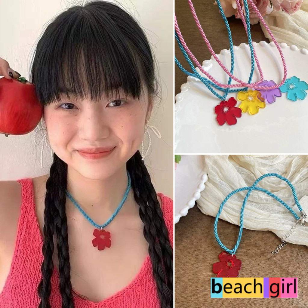 beach girl ดอกไม้สีแดงเล็กๆ สร้อยคอ สไตล์เกาหลี โชกเกอร์ หวานและน่ารัก สวมใส่ได้ทุกวัน อเนกประสงค์