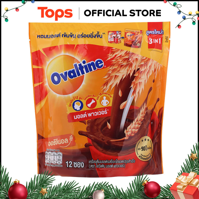 OVALTINE โอวัลตินเครื่องดื่มมอลต์รสช็อกโกแลตปรุงสำเร็จ3อิน1 30กรัม แพค 12ซอง [8850086163609]