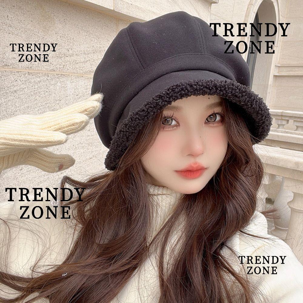 TRENDYZONE หมวกเบเร่ต์หนา Suede Bucket Hat สไตล์ Elegant Plus Lamb กันลมได้ดี เหมาะสำหรับสวมใส่กลางแ