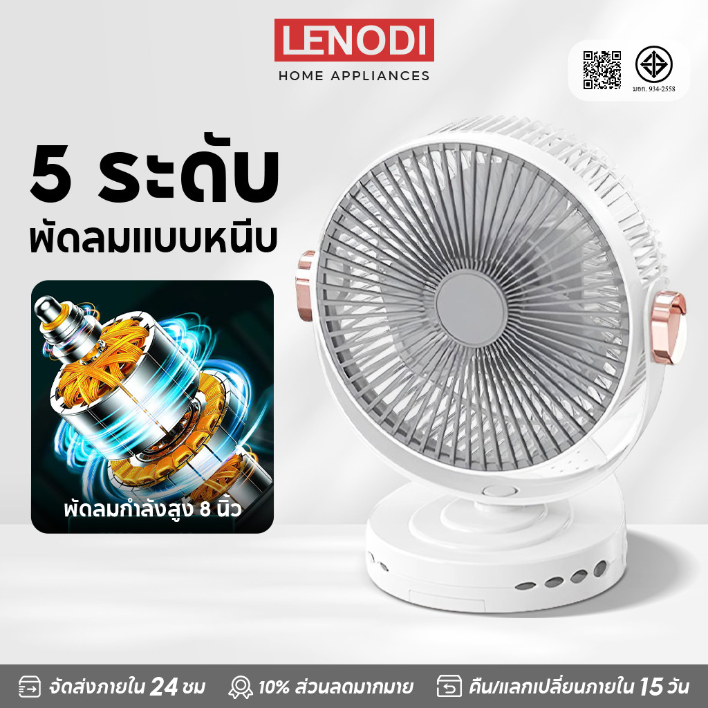 LENODI พัดลมพกพาแรงๆ พัดลมตั้งโต๊ะแบบคลิป 50000mAh มอเตอร์เยอรมัน ลมแรง เงียบ พัดลมไร้สาย พัดลมแคมป์ปิ้ง